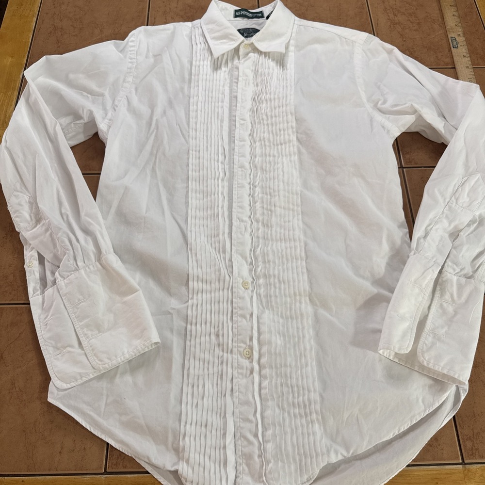 Gitman Bros Tuxedo Shirt Mens 14.5 X 32 Solid White Bib Panel French Cuff USA